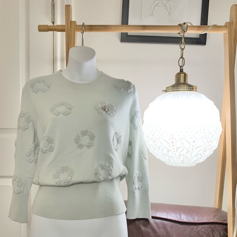 Chanel Seafoam green camellia sweater sz 40